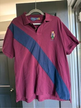 Polo Ralph Lauren Men's Polo Size XL Custom Slim Fit Bear Logo Burgundary Navy